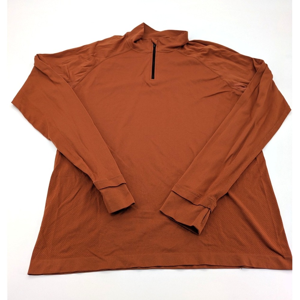 Fabletics Mens Large Pullover Shirt 1/4 Zip Long‎ Sleeve Rust Orange Athleisure